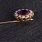Antique 9K Gold Amethyst & Seed Pearl Halo Stick Pin