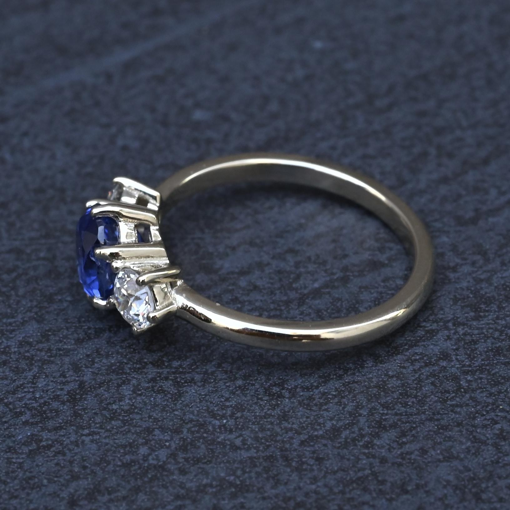 GIA 1.54ct Burma No Heat Sapphire With Old European Cut Diamonds 18K Gold Ring