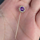 Antique 9K Gold Amethyst & Seed Pearl Halo Stick Pin