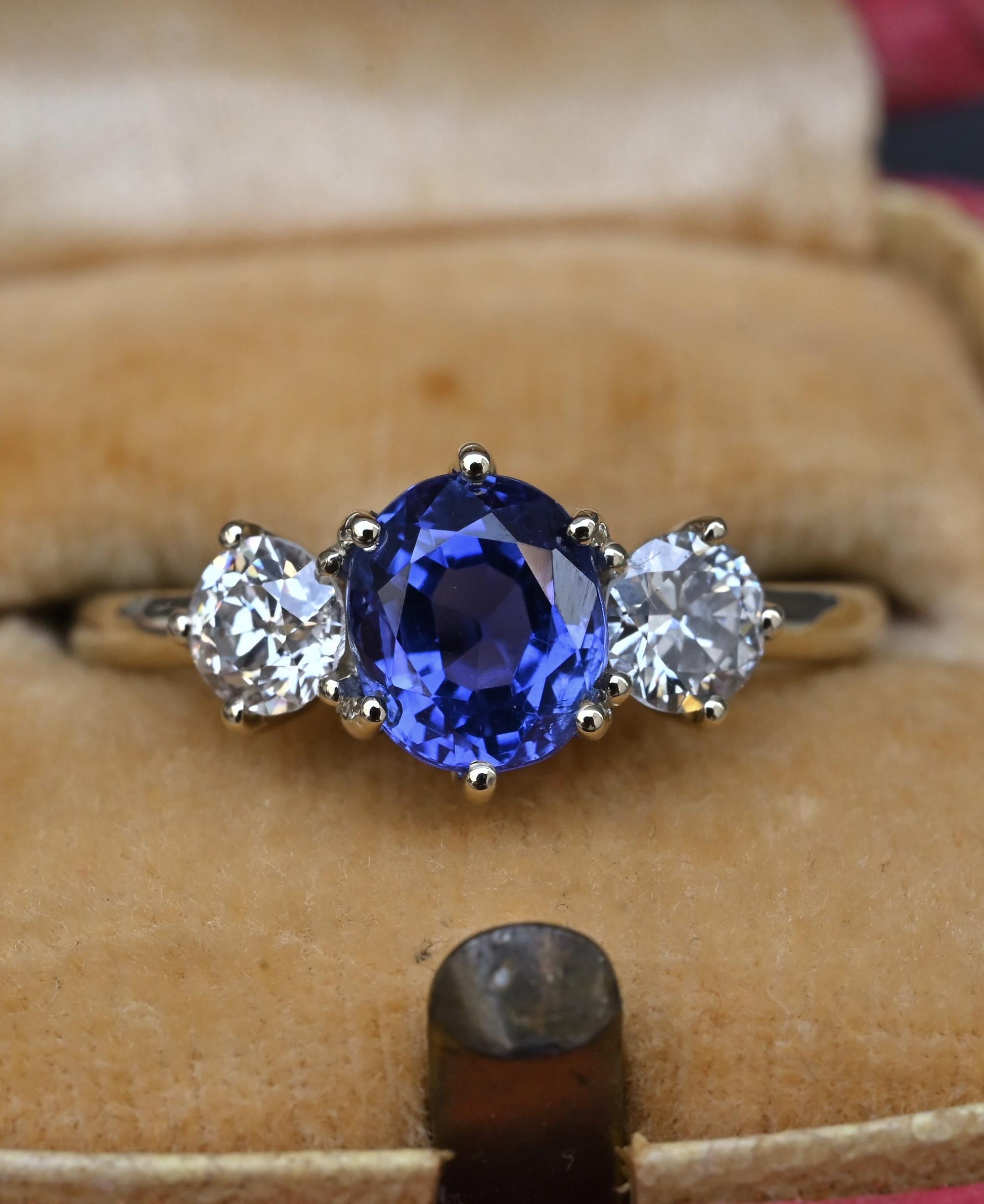 GIA 1.54ct Burma No Heat Sapphire With Old European Cut Diamonds 18K Gold Ring