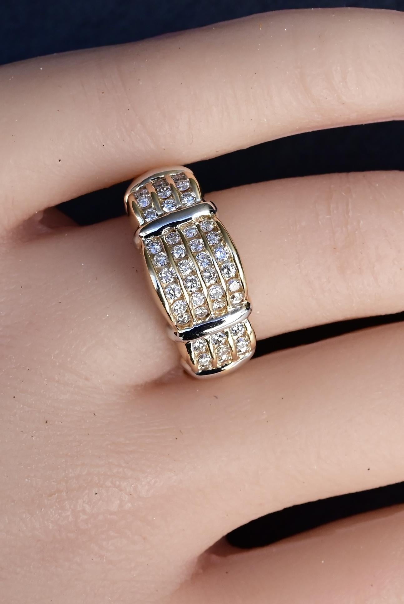14K Yellow Gold Wide Band Diamond Ring 9.51 Grams Natural Diamonds