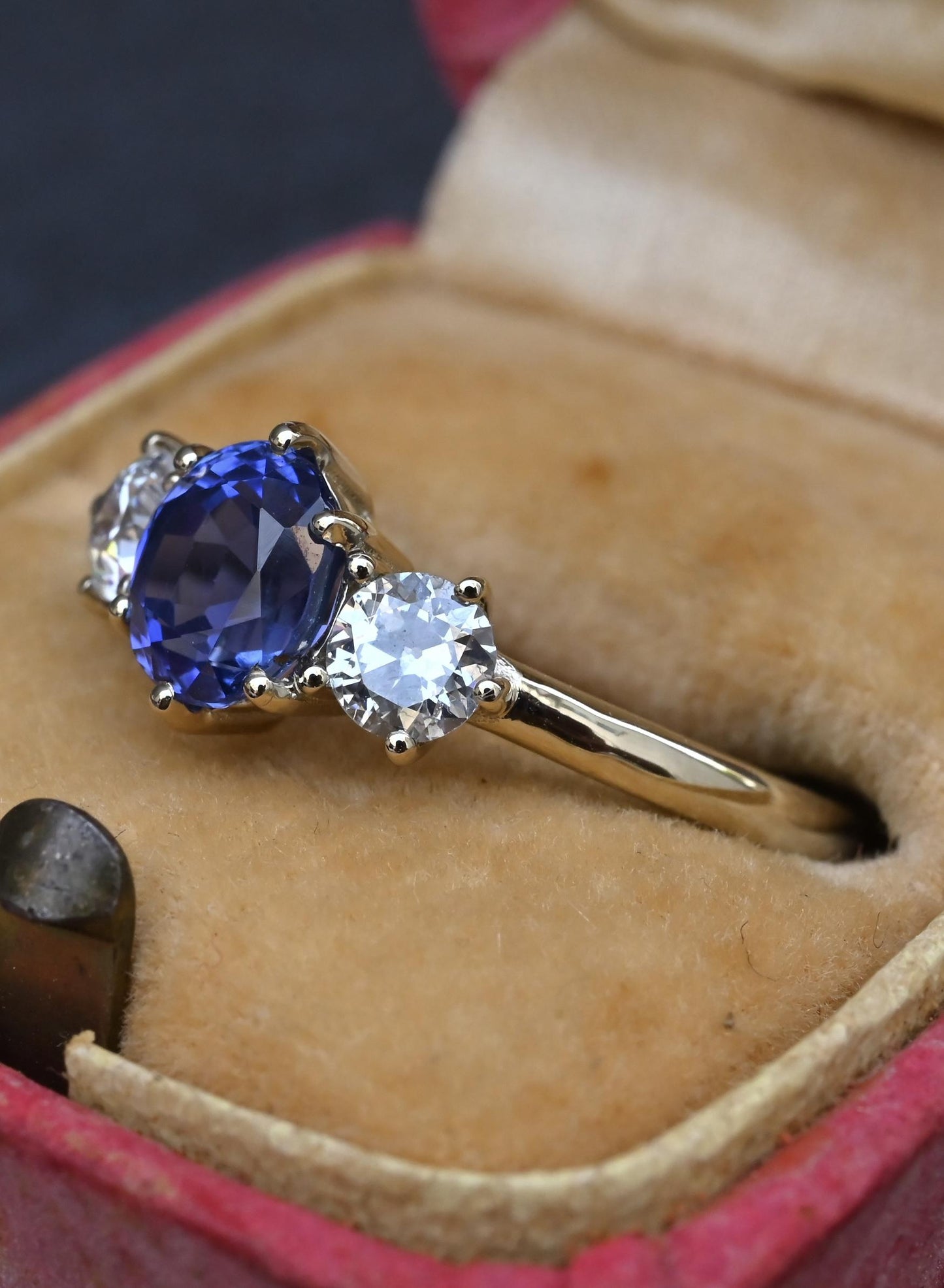 GIA 1.54ct Burma No Heat Sapphire With Old European Cut Diamonds 18K Gold Ring