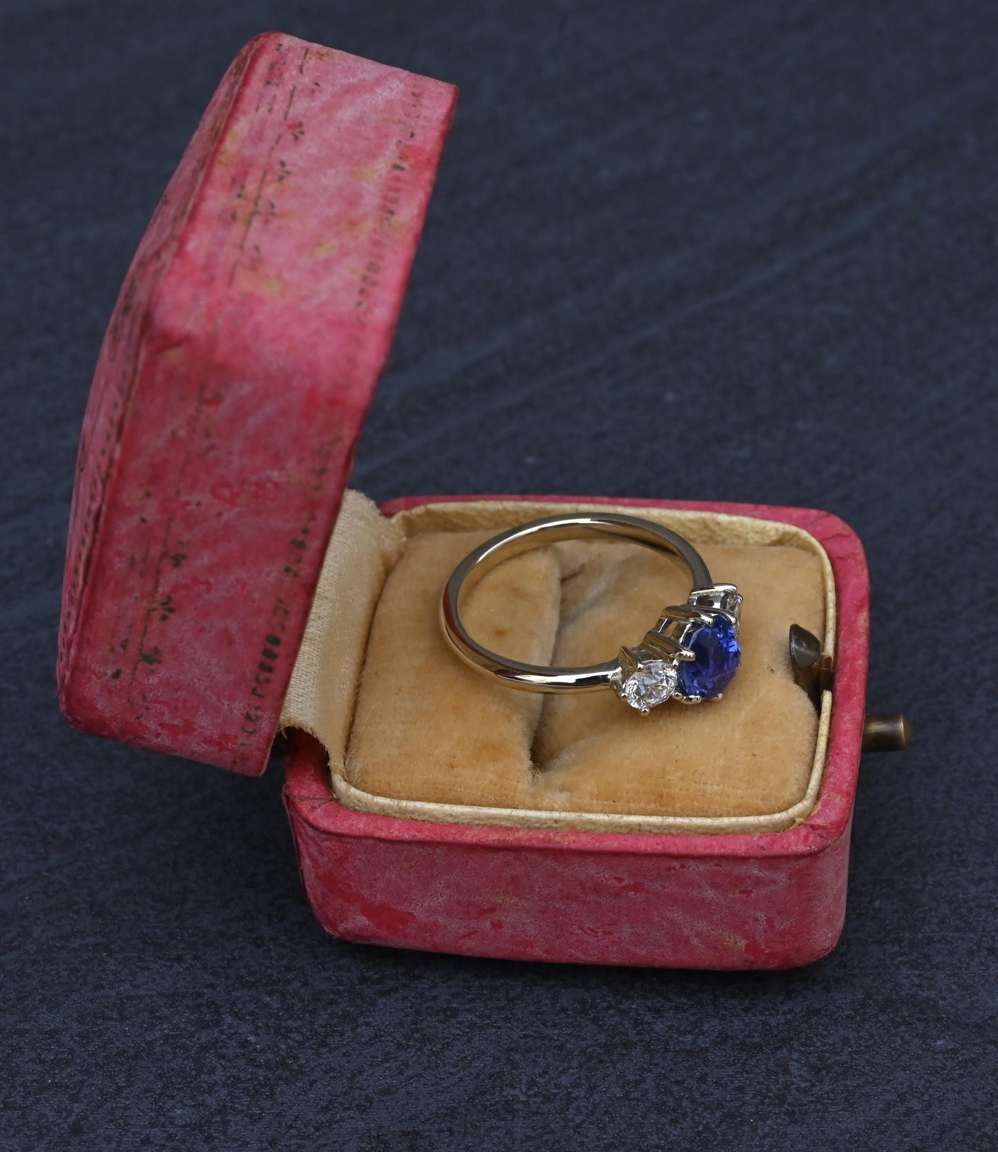 GIA 1.54ct Burma No Heat Sapphire With Old European Cut Diamonds 18K Gold Ring