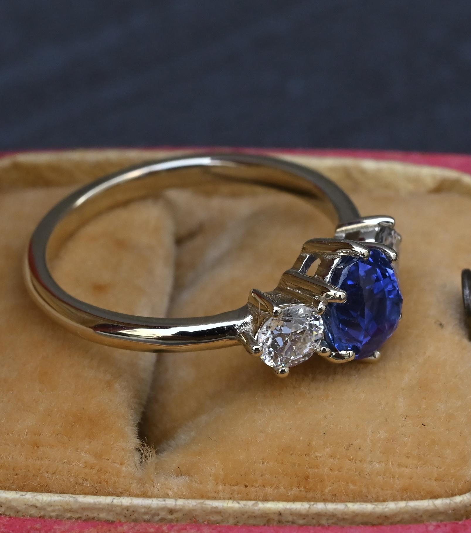 GIA 1.54ct Burma No Heat Sapphire With Old European Cut Diamonds 18K Gold Ring