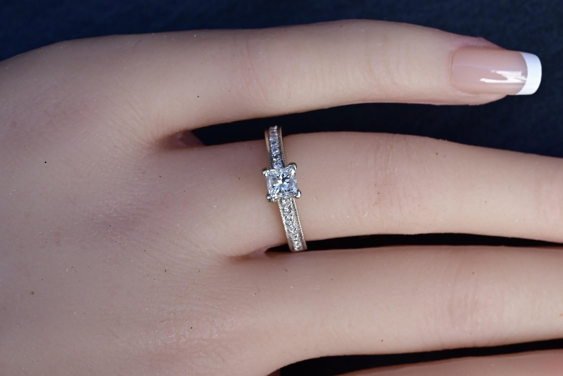 14K White Gold Princess Cut Diamond Ring 1/2 Carat Center Stone – Size 6
