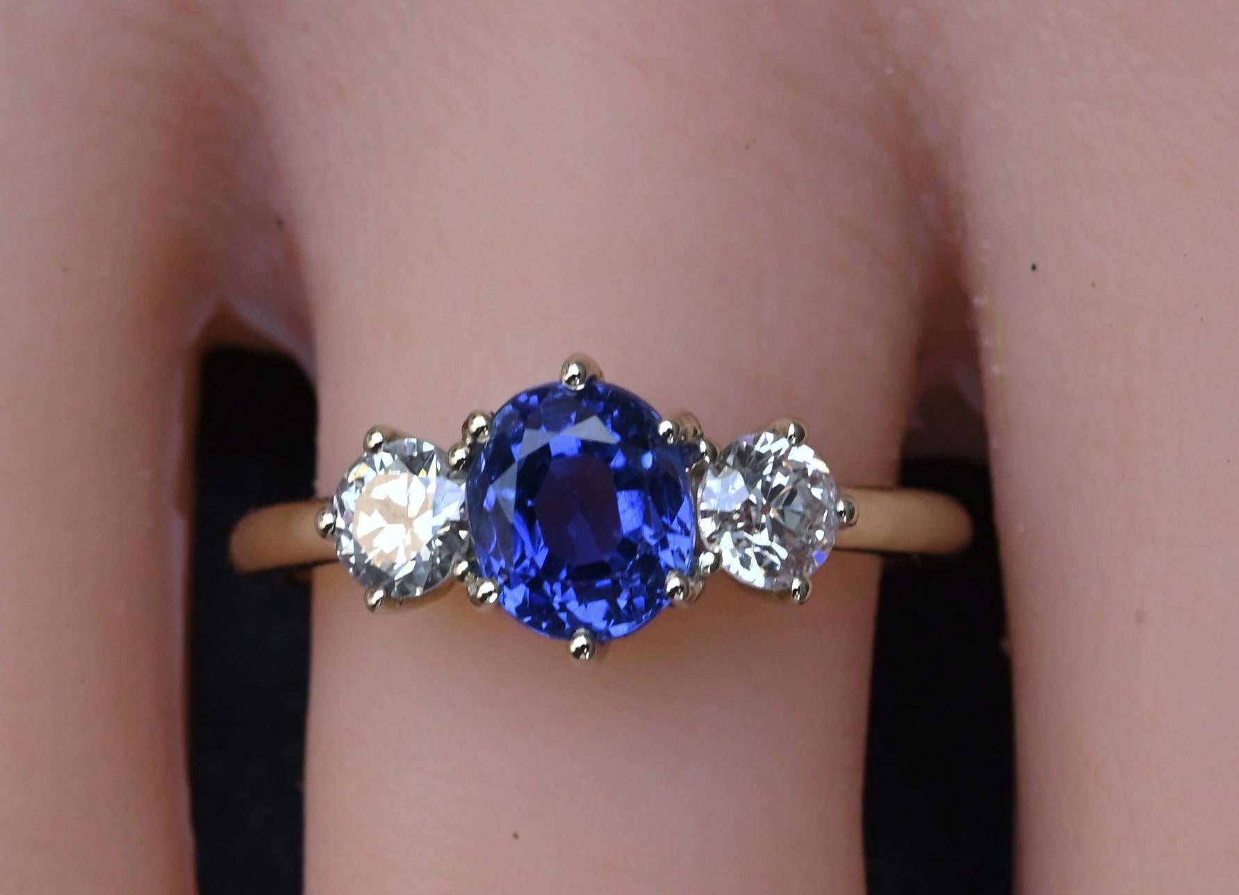 GIA 1.54ct Burma No Heat Sapphire With Old European Cut Diamonds 18K Gold Ring