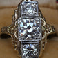 GIA Certified 14K Gold Art Deco Three-Stone Diamond Engagement Ring 2.00 TCW