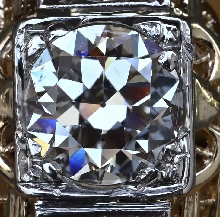 GIA Certified 14K Gold Art Deco Three-Stone Diamond Engagement Ring 2.00 TCW