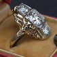 GIA Certified 14K Gold Art Deco Three-Stone Diamond Engagement Ring 2.00 TCW
