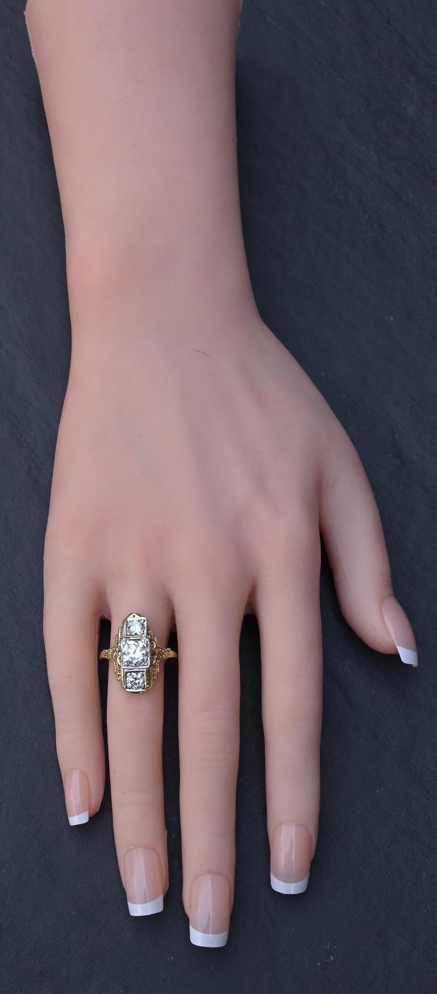 GIA Certified 14K Gold Art Deco Three-Stone Diamond Engagement Ring 2.00 TCW