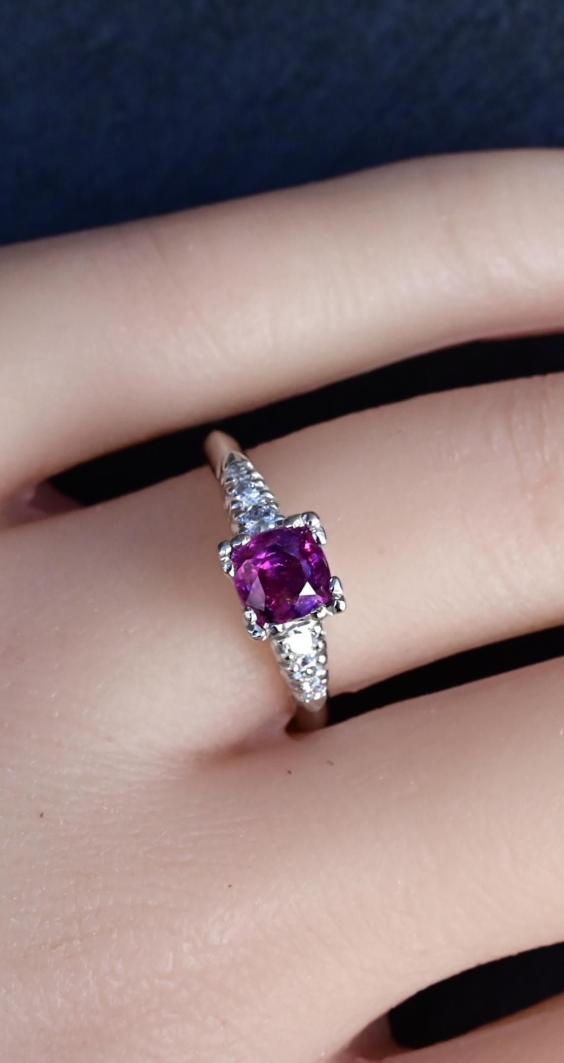 Platinum Sapphire & Diamond Ring – 0.68 CT Sapphire, 0.08 TCW Diamonds, Size 8