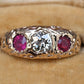 Vintage Art Deco 14K Gold Antique Cut Diamond & Natural Ruby Gypsy Ring Size 7