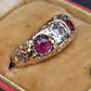 Vintage Art Deco 14K Gold Antique Cut Diamond & Natural Ruby Gypsy Ring Size 7