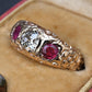 Vintage Art Deco 14K Gold Antique Cut Diamond & Natural Ruby Gypsy Ring Size 7