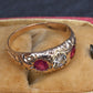 Vintage Art Deco 14K Gold Antique Cut Diamond & Natural Ruby Gypsy Ring Size 7
