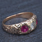 Vintage Art Deco 14K Gold Antique Cut Diamond & Natural Ruby Gypsy Ring Size 7