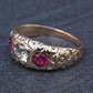 Vintage Art Deco 14K Gold Antique Cut Diamond & Natural Ruby Gypsy Ring Size 7