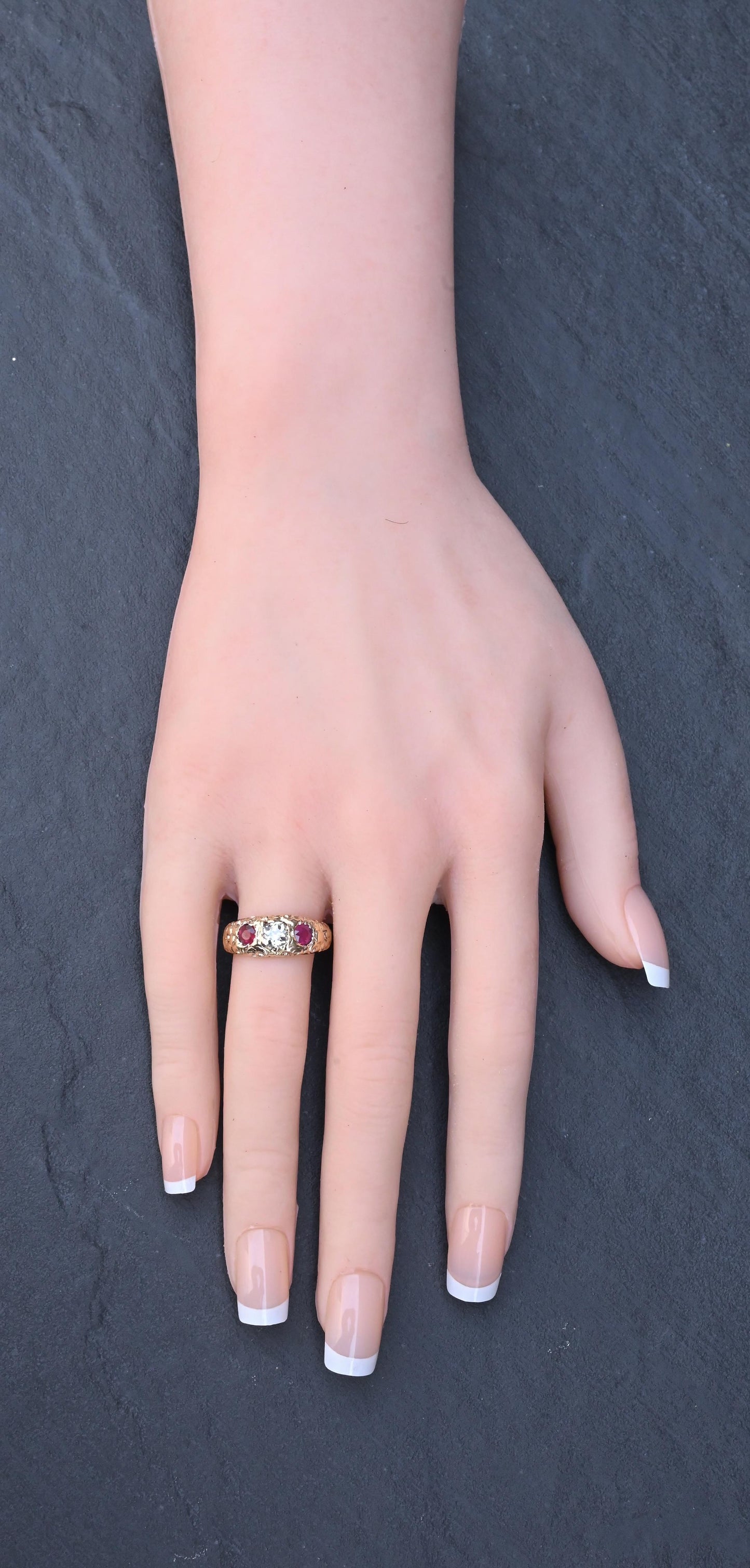 Vintage Art Deco 14K Gold Antique Cut Diamond & Natural Ruby Gypsy Ring Size 7