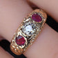 Vintage Art Deco 14K Gold Antique Cut Diamond & Natural Ruby Gypsy Ring Size 7