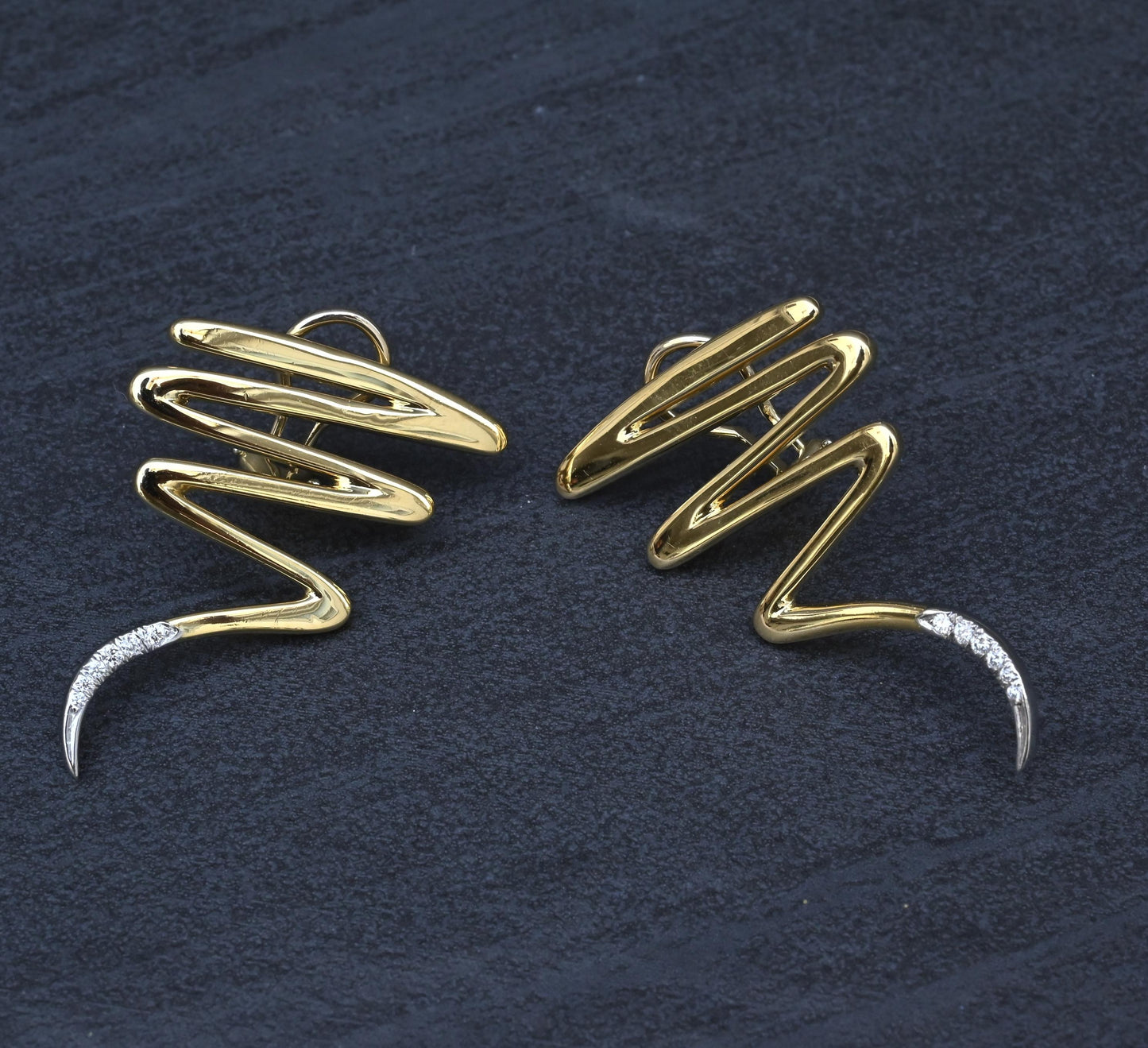 Tiffany & Co. Paloma Picasso 18K YG & Platinum Diamond Zig Zag Earrings 16.80 Gr