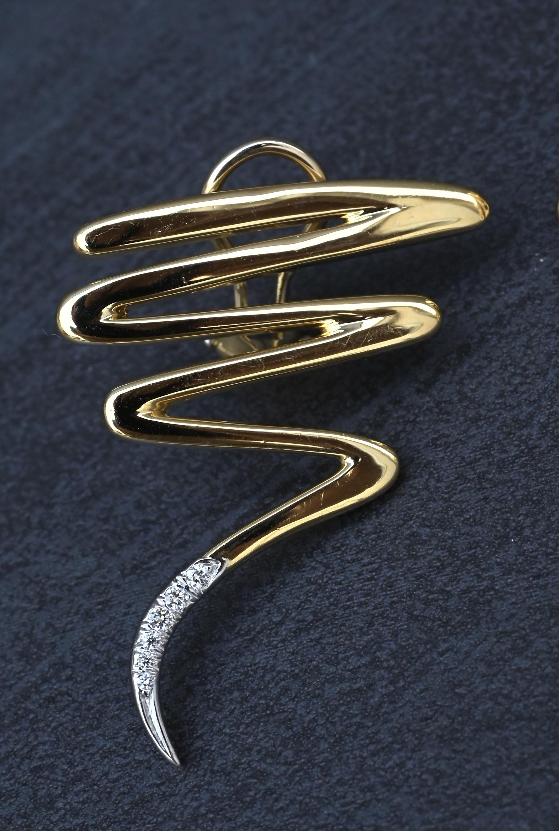 Tiffany & Co. Paloma Picasso 18K YG & Platinum Diamond Zig Zag Earrings 16.80 Gr