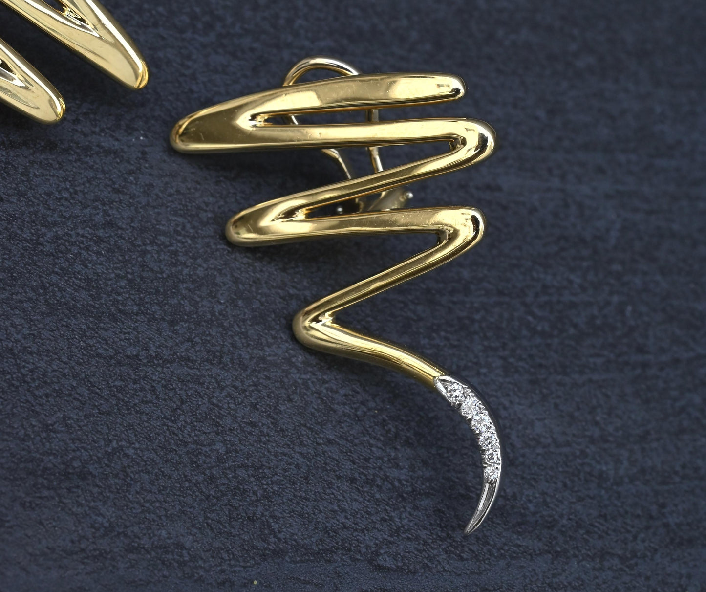 Tiffany & Co. Paloma Picasso 18K YG & Platinum Diamond Zig Zag Earrings 16.80 Gr