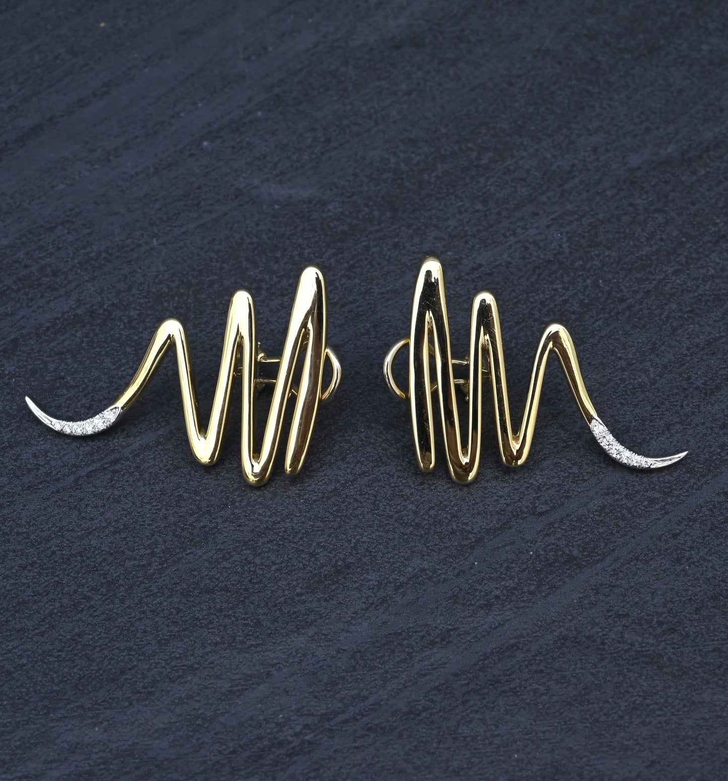 Tiffany & Co. Paloma Picasso 18K YG & Platinum Diamond Zig Zag Earrings 16.80 Gr