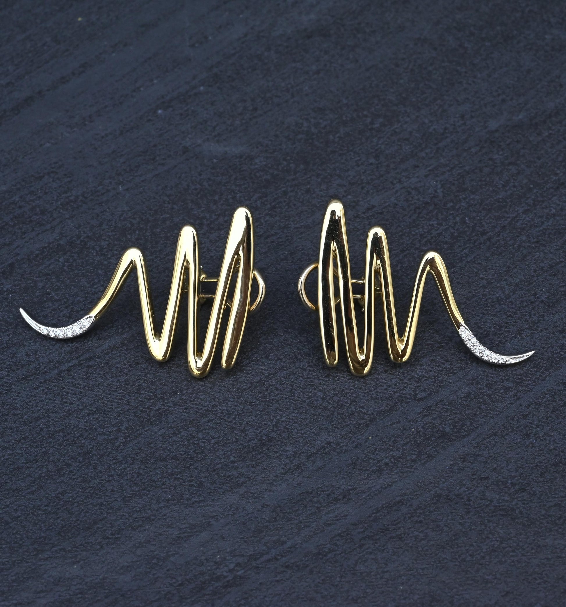 Tiffany & Co. Paloma Picasso 18K YG & Platinum Diamond Zig Zag Earrings 16.80 Gr