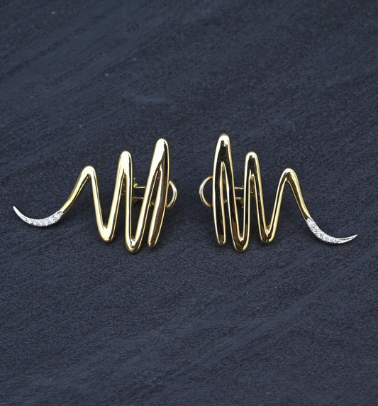 Tiffany & Co. Paloma Picasso 18K YG & Platinum Diamond Zig Zag Earrings 16.80 Gr