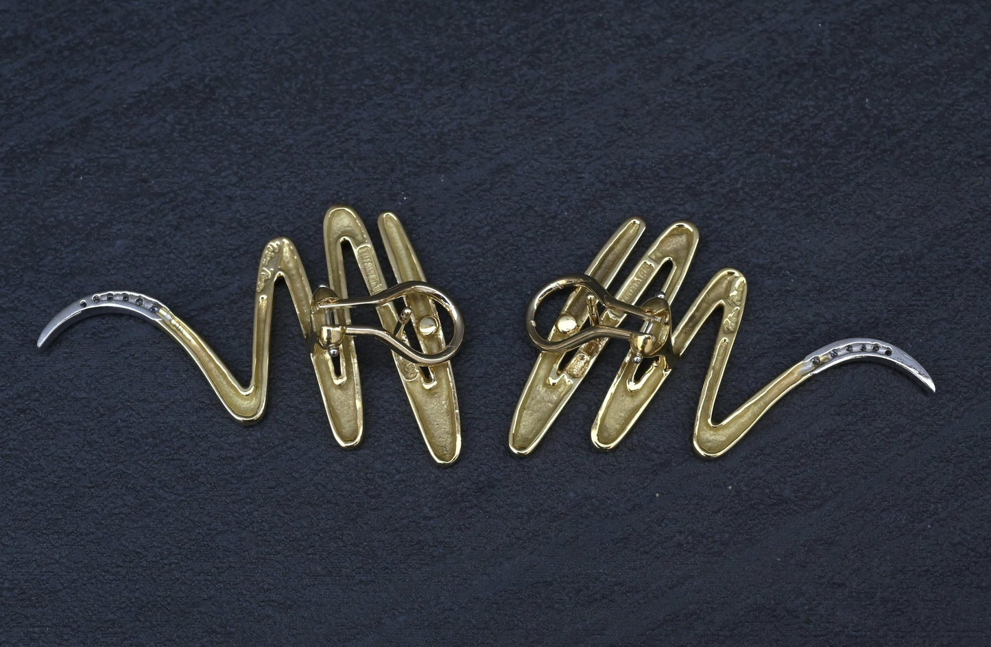 Tiffany & Co. Paloma Picasso 18K YG & Platinum Diamond Zig Zag Earrings 16.80 Gr