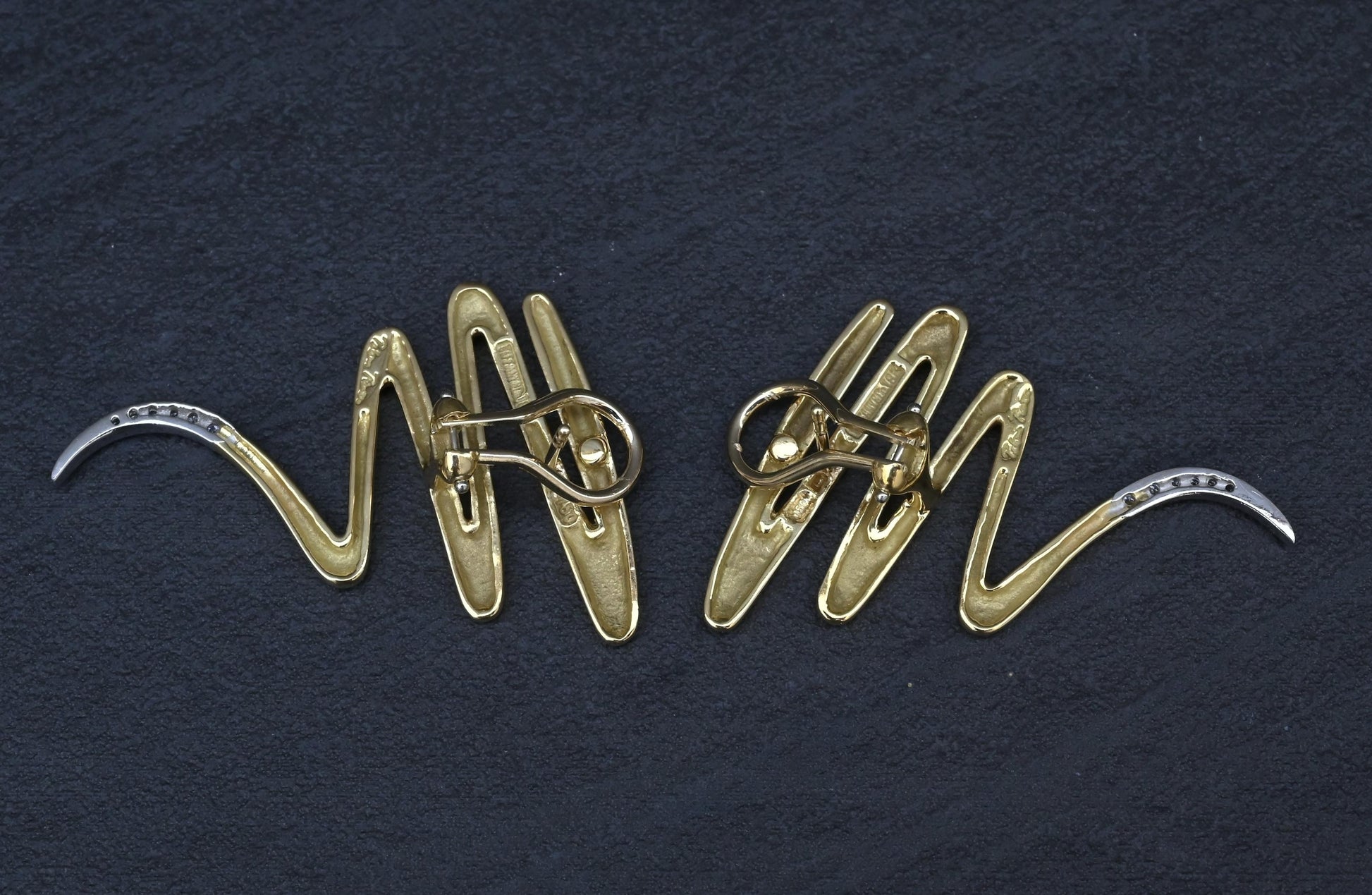 Tiffany & Co. Paloma Picasso 18K YG & Platinum Diamond Zig Zag Earrings 16.80 Gr