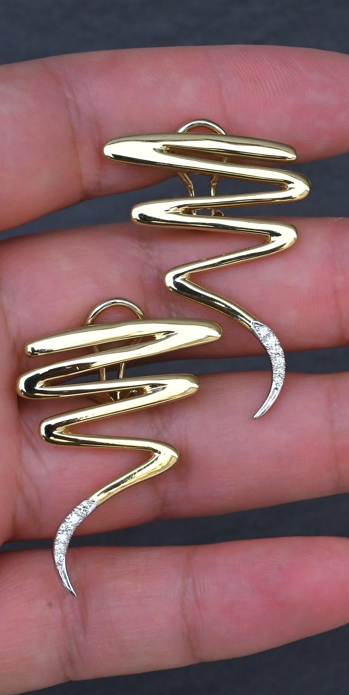 Tiffany & Co. Paloma Picasso 18K YG & Platinum Diamond Zig Zag Earrings 16.80 Gr
