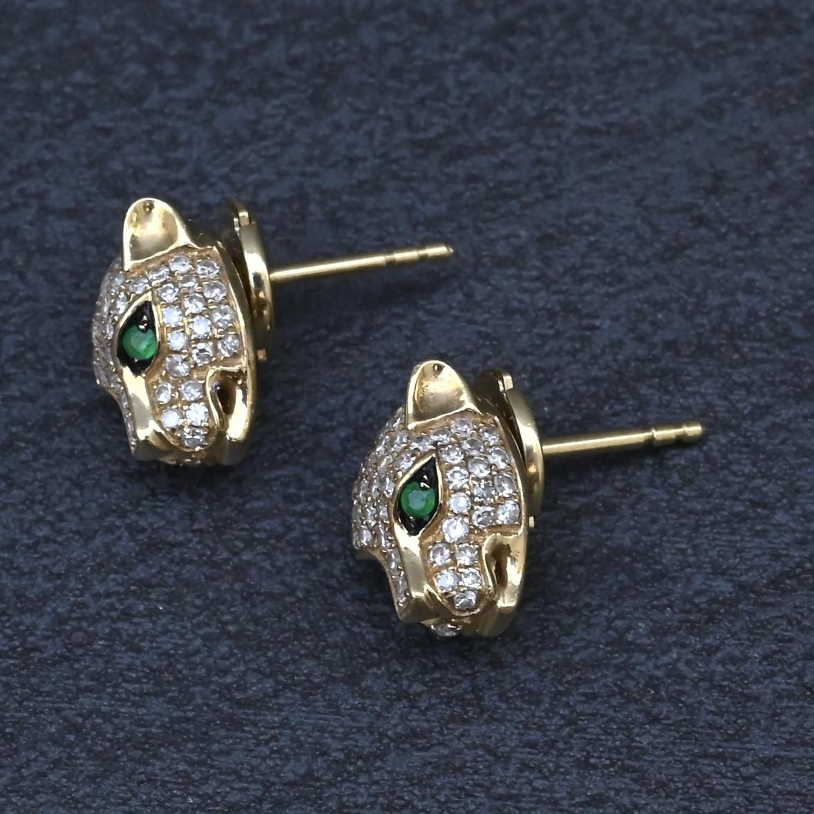 EFFY 14K Gold 0.50 CTW Diamond & Green Stone Leopard Stud Earrings (3.25g)