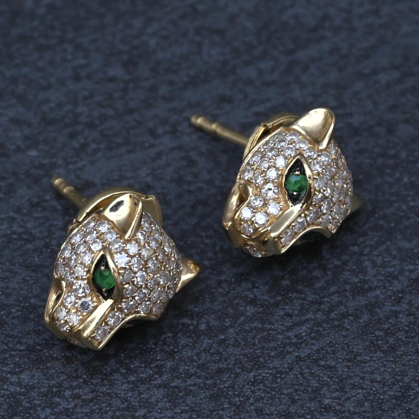 EFFY 14K Gold 0.50 CTW Diamond & Green Stone Leopard Stud Earrings (3.25g)