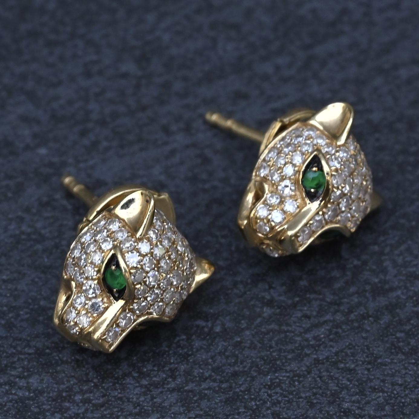 EFFY 14K Gold 0.50 CTW Diamond & Green Stone Leopard Stud Earrings (3.25g)