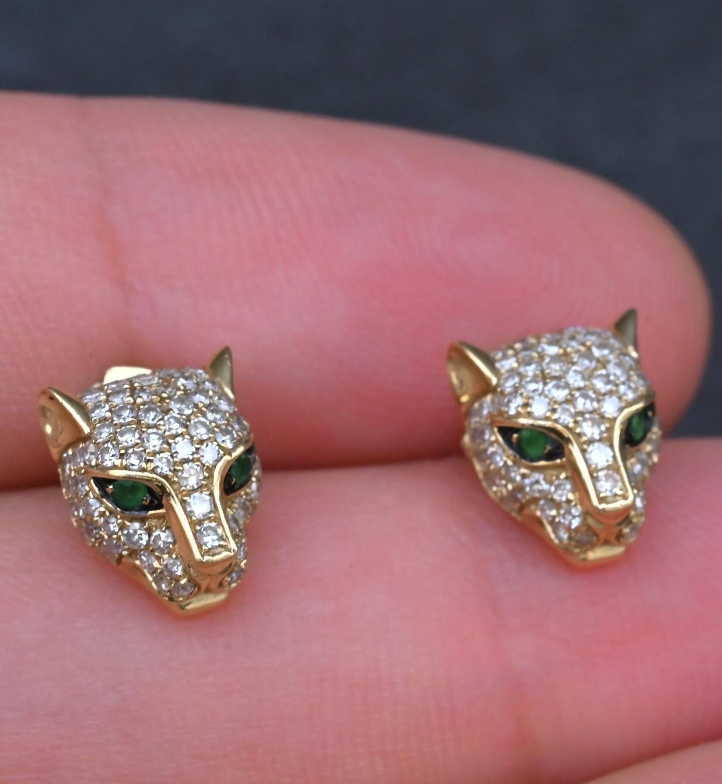 EFFY 14K Gold 0.50 CTW Diamond & Green Stone Leopard Stud Earrings (3.25g)