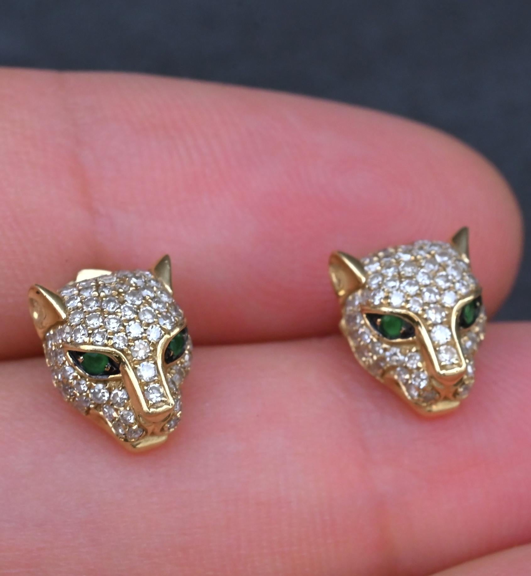 EFFY 14K Gold 0.50 CTW Diamond & Green Stone Leopard Stud Earrings (3.25g)