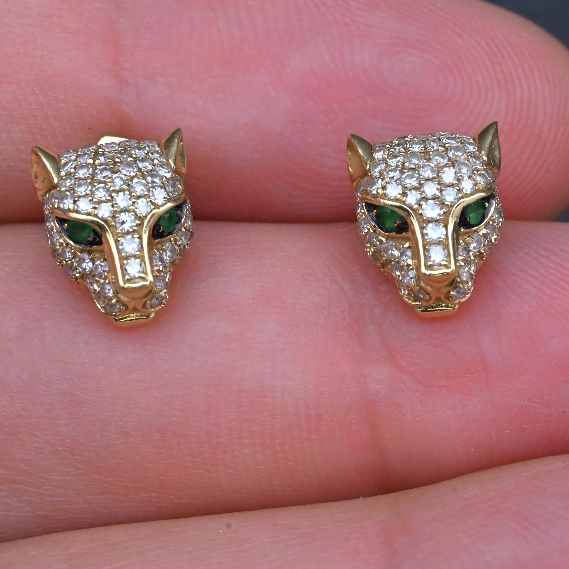 EFFY 14K Gold 0.50 CTW Diamond & Green Stone Leopard Stud Earrings (3.25g)
