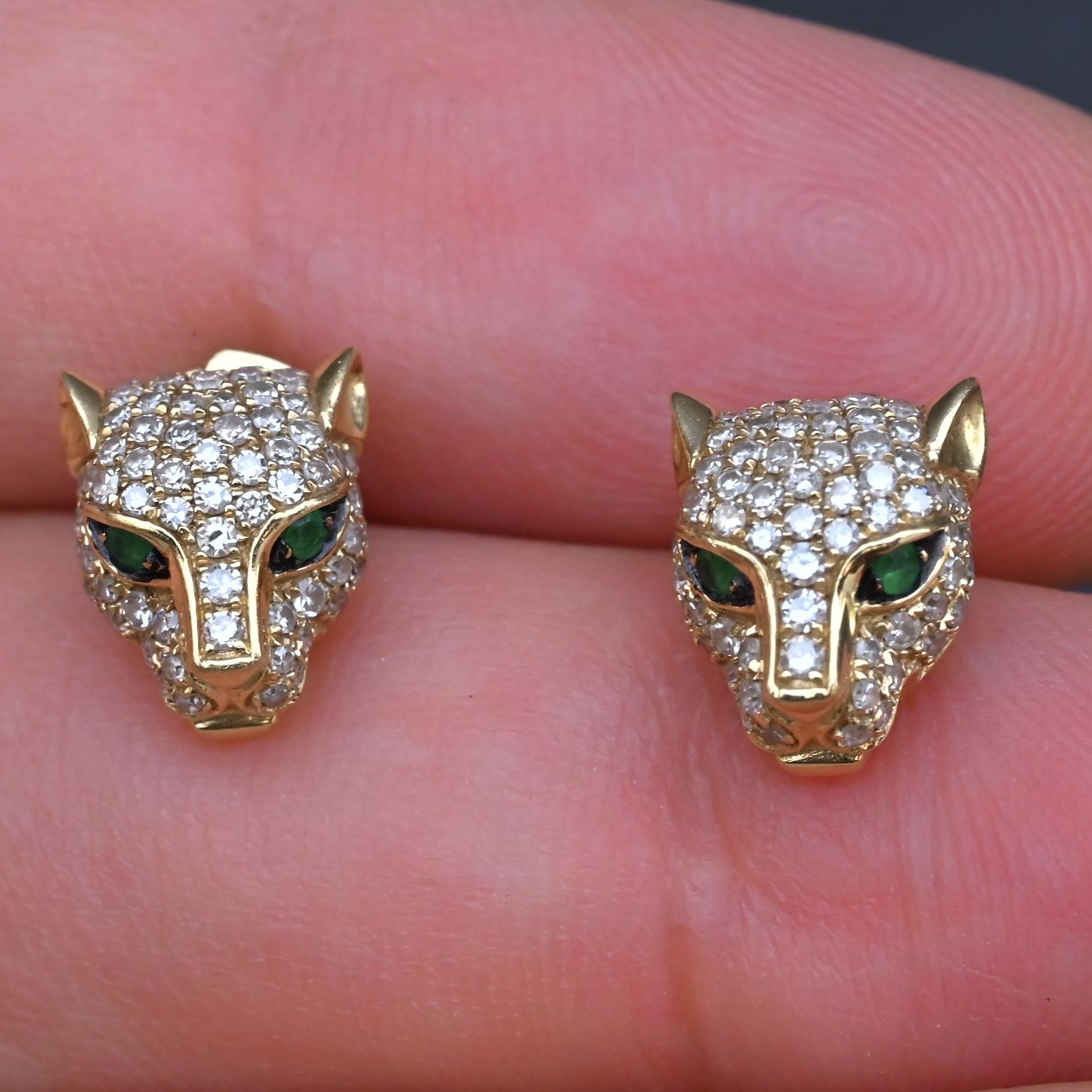EFFY 14K Gold 0.50 CTW Diamond & Green Stone Leopard Stud Earrings (3.25g)