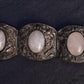 Fabulous Chinese Woven Silver Floral Rose Quartz Stone Bracelet