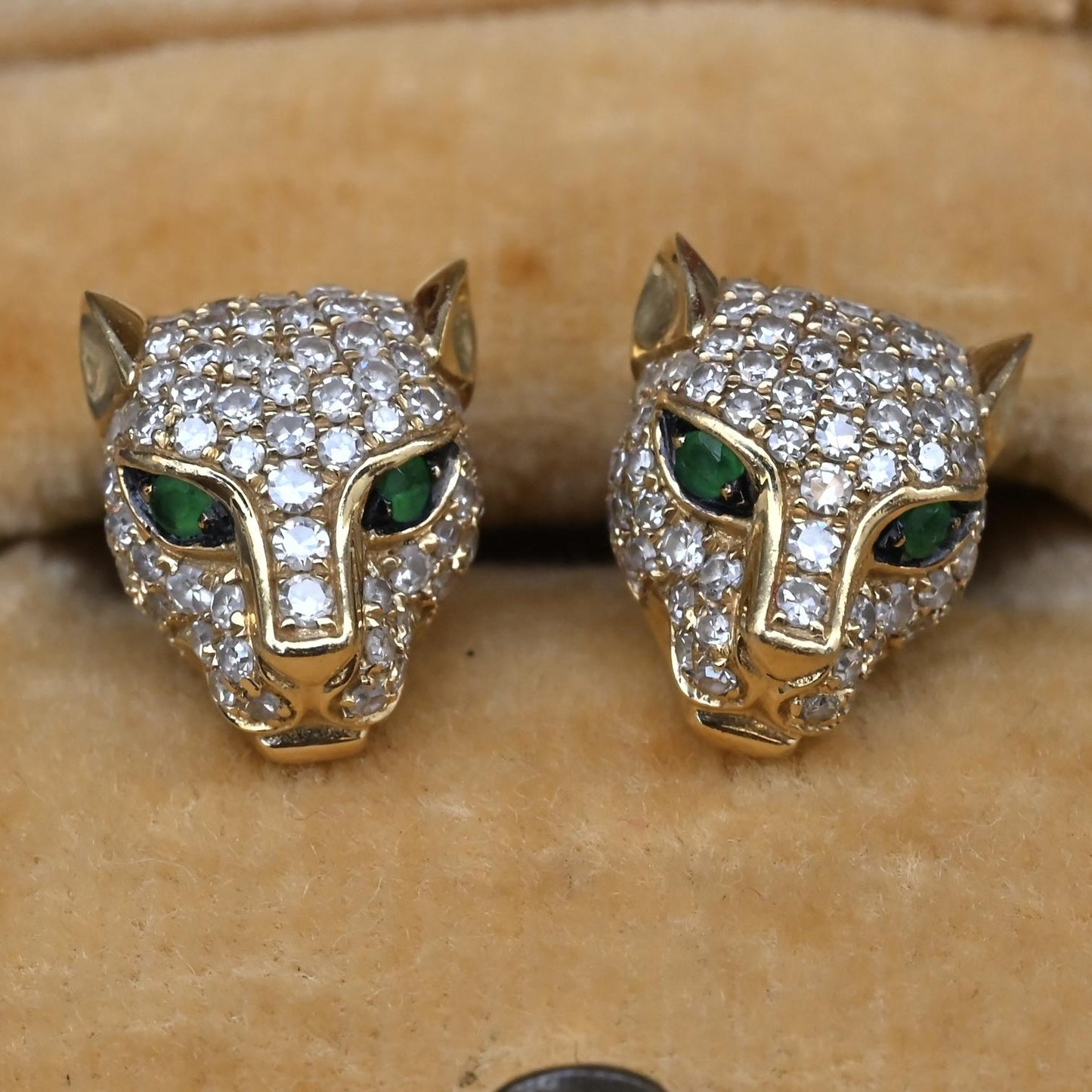 EFFY 14K Gold 0.50 CTW Diamond & Green Stone Leopard Stud Earrings (3.25g)
