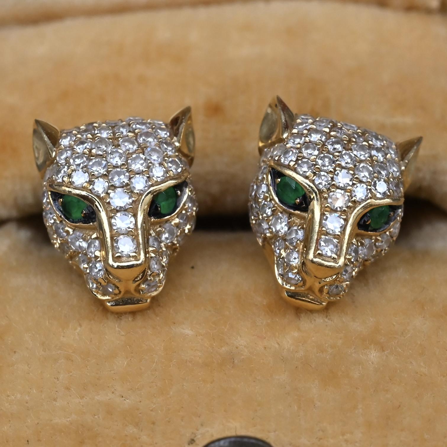 EFFY 14K Gold 0.50 CTW Diamond & Green Stone Leopard Stud Earrings (3.25g)