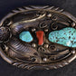 Vintage Navajo Sterling Silver Belt Buckle with Turquoise & Coral – 63.33g