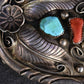 Vintage Navajo Sterling Silver Belt Buckle with Turquoise & Coral – 63.33g