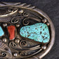 Vintage Navajo Sterling Silver Belt Buckle with Turquoise & Coral – 63.33g