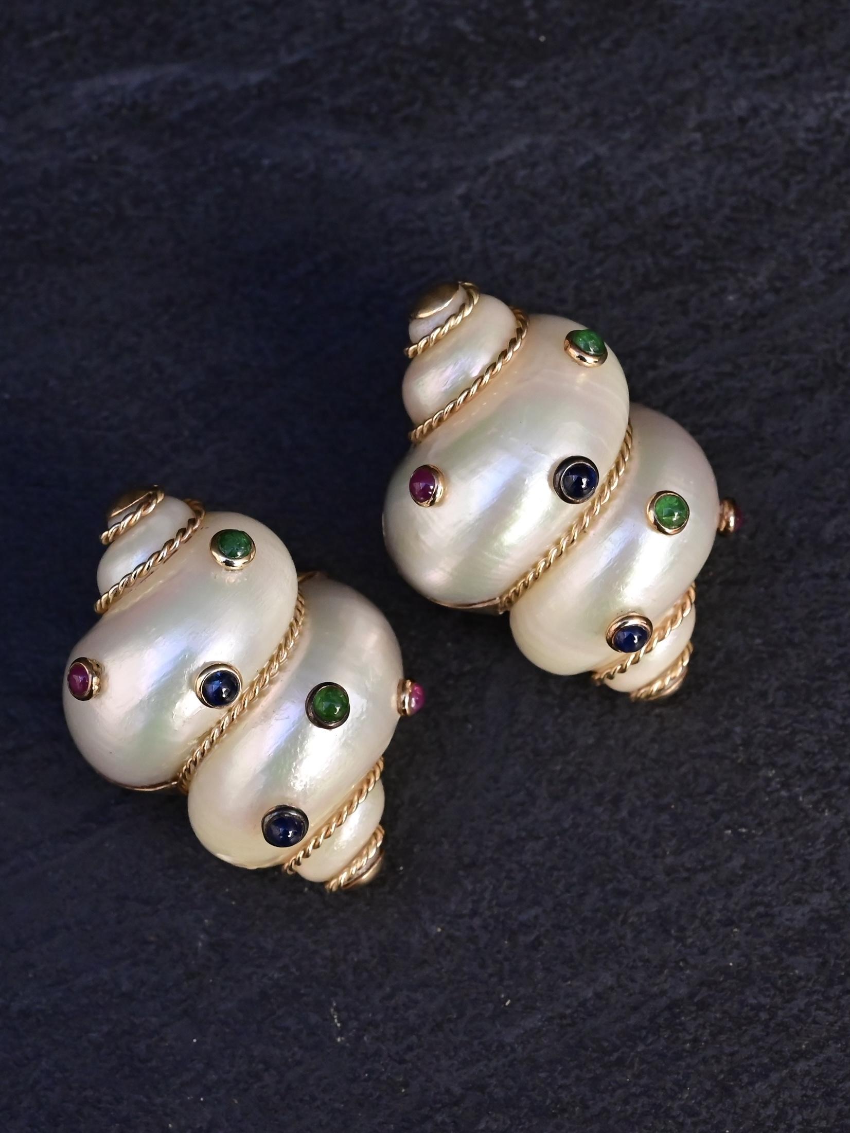 Gorgeous Pair Of 14K Maz Seashell Earrings