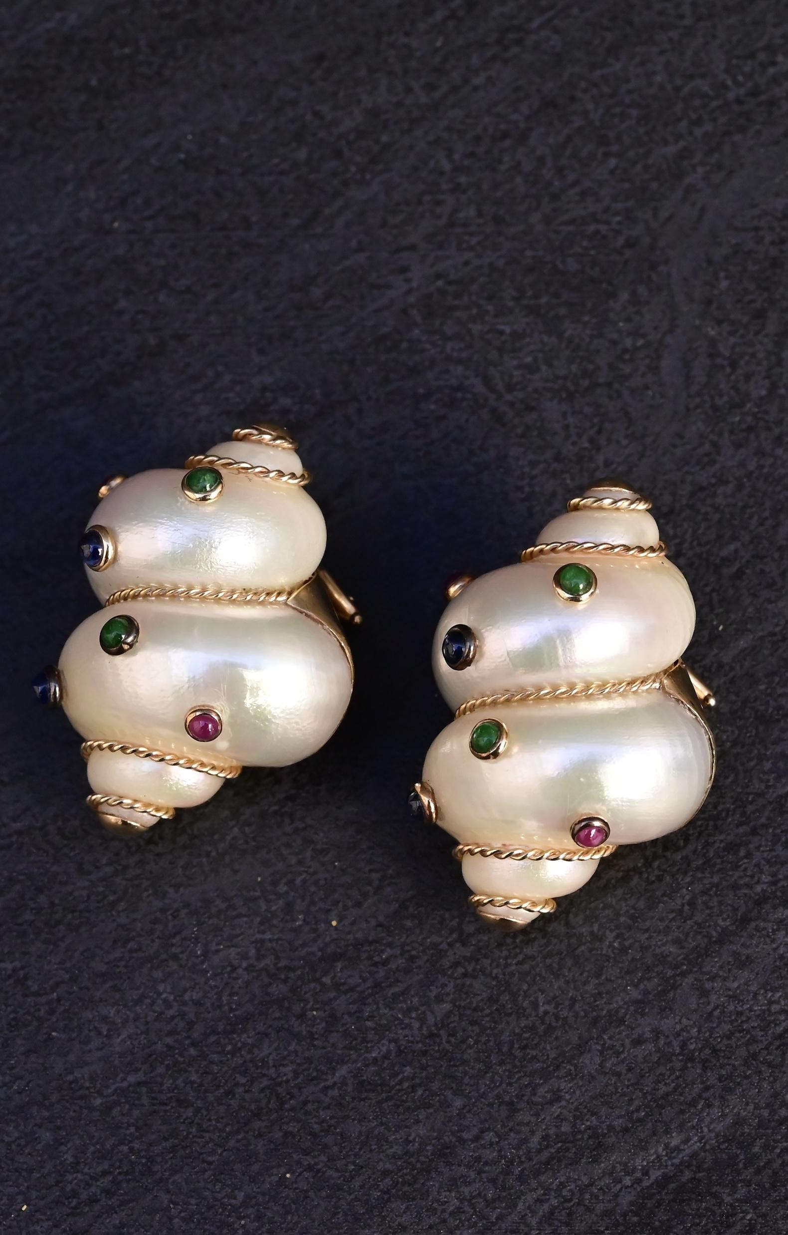 Gorgeous Pair Of 14K Maz Seashell Earrings