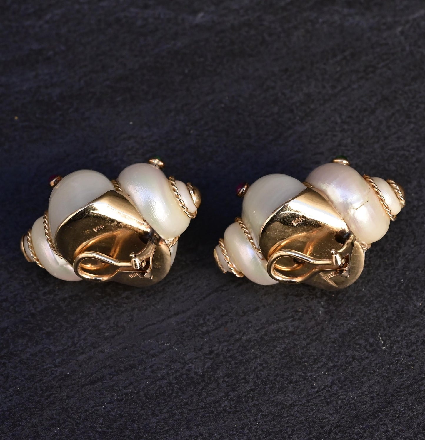 Gorgeous Pair Of 14K Maz Seashell Earrings