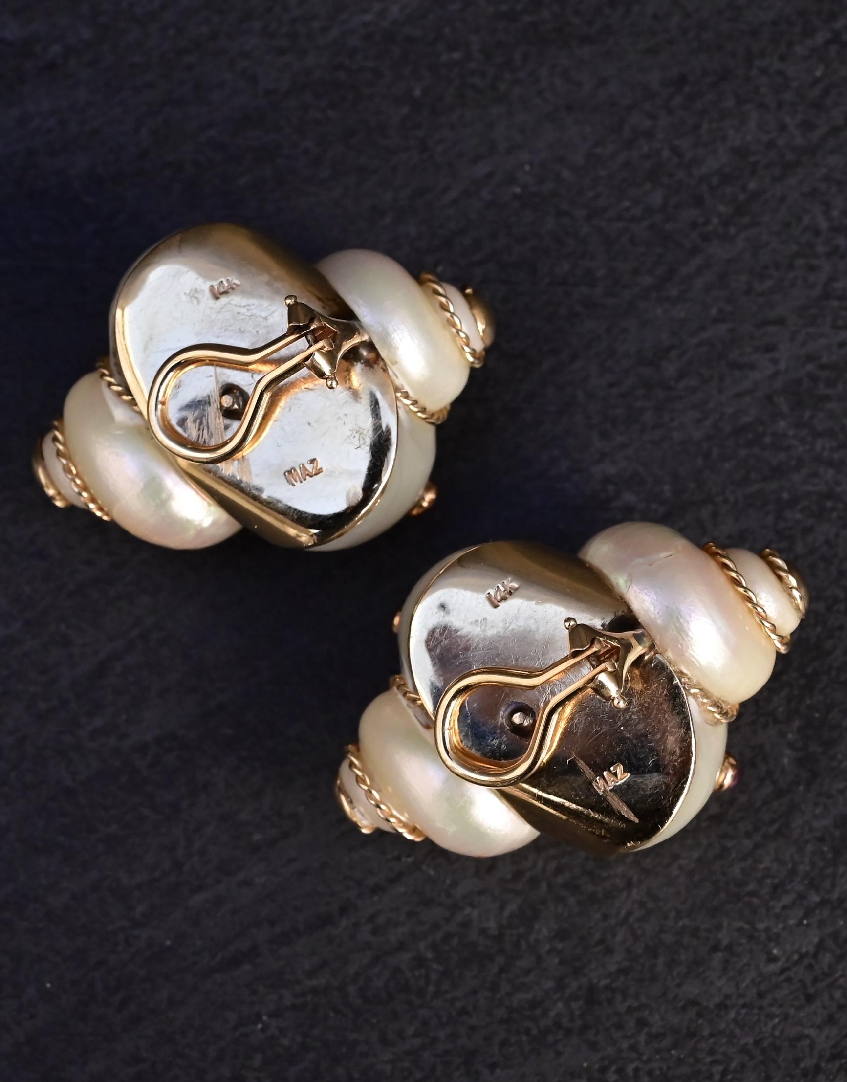 Gorgeous Pair Of 14K Maz Seashell Earrings