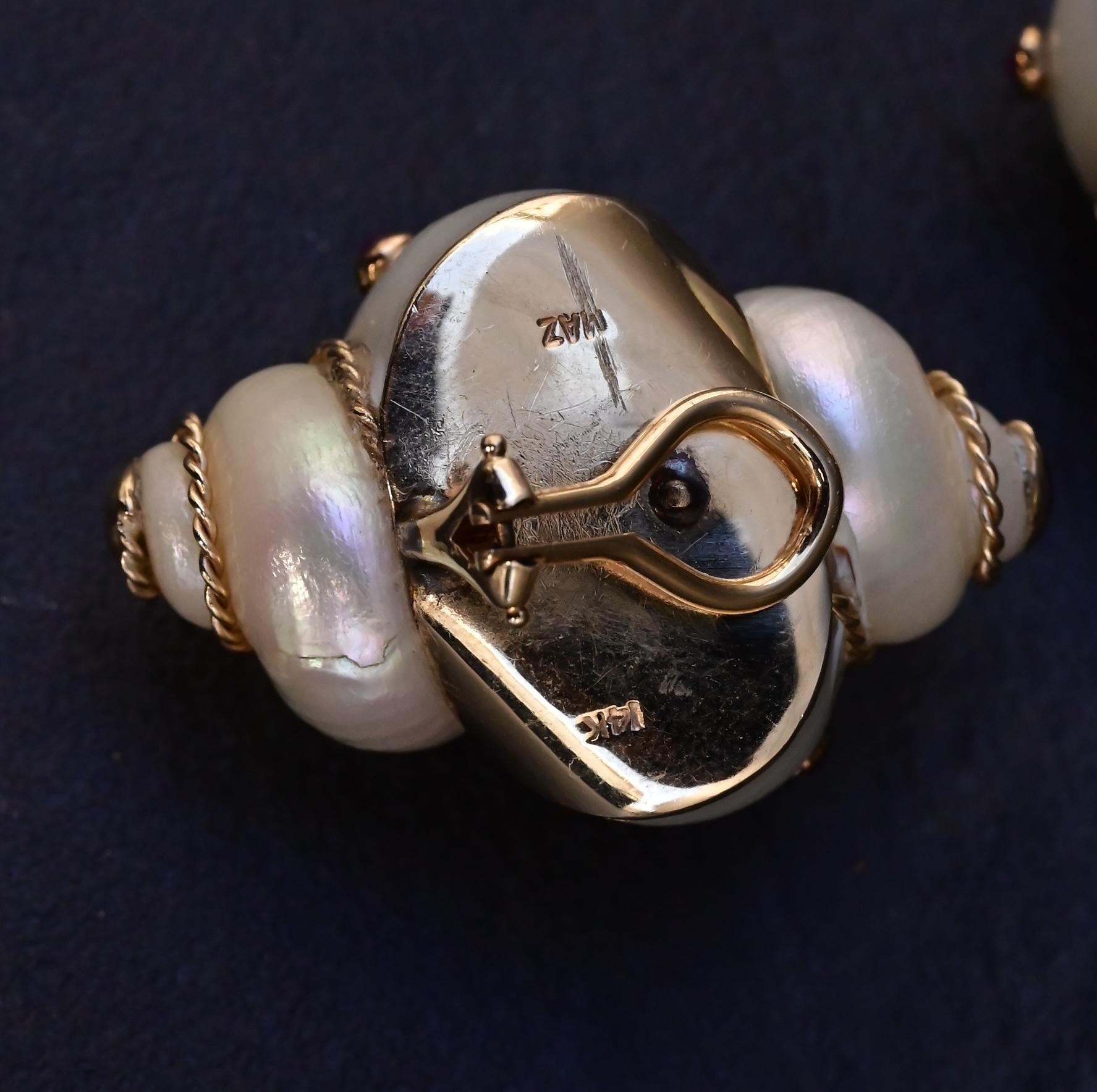 Gorgeous Pair Of 14K Maz Seashell Earrings